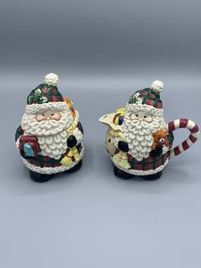 ✨ Vintage Jay Imports Jolly Santa Christmas Sugar Bowl & Creamer Set ✨